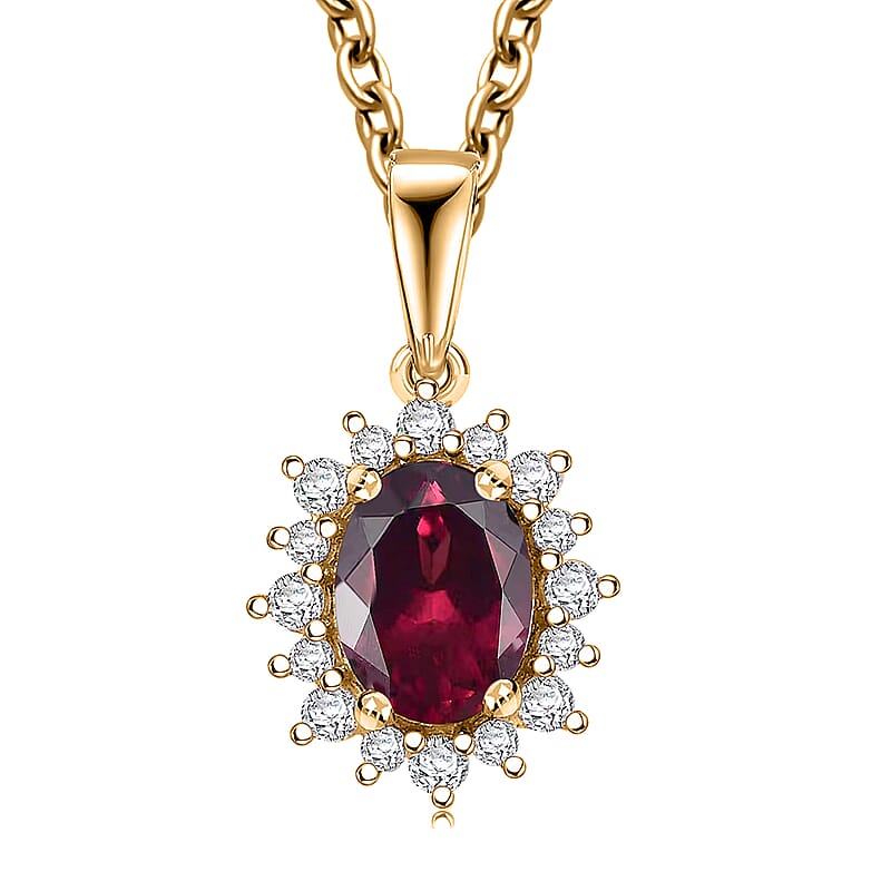 D'Joy Orissa Rhodolite Garnet and White Zircon 2.20 ctw Pendant Necklace in 18K Vermeil Yellow Gold Over Sterling Silver 20 Inches