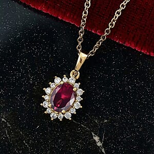 D'Joy Orissa Rhodolite Garnet and White Zircon Pendant Necklace in 18K Vermeil Yellow Gold Over Sterling Silver 20 Inches 2.20 ctw