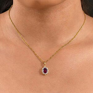 D'Joy Orissa Rhodolite Garnet and White Zircon Pendant Necklace in 18K Vermeil Yellow Gold Over Sterling Silver 20 Inches 2.20 ctw