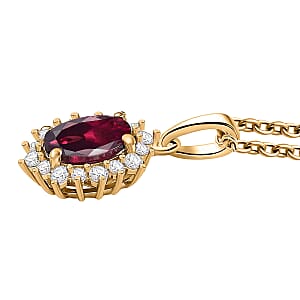D'Joy Orissa Rhodolite Garnet and White Zircon Pendant Necklace in 18K Vermeil Yellow Gold Over Sterling Silver 20 Inches 2.20 ctw