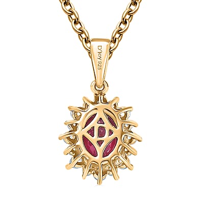 D'Joy Orissa Rhodolite Garnet and White Zircon 2.20 ctw Pendant Necklace in 18K Vermeil Yellow Gold Over Sterling Silver 20 Inches