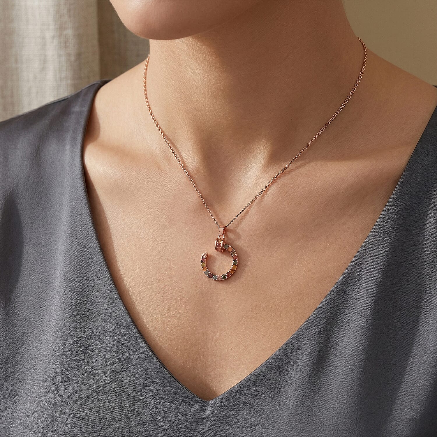 Tourmaline 5.00 ctw Pendant in Silvertone with ION Plated RG Stainless Steel Necklace 20 Inches