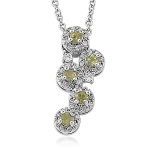 Hebei Peridot and Simulated Diamond 10.00 ctw Pendant in Silvertone with Stainless Steel Necklace 20 Inches