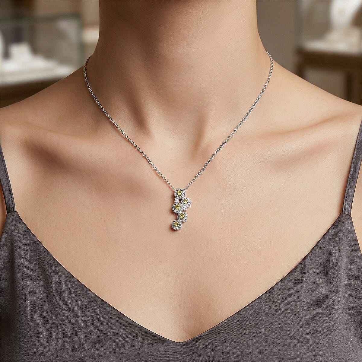 Hebei Peridot and Simulated Diamond 10.00 ctw Pendant in Silvertone with Stainless Steel Necklace 20 Inches image number 2