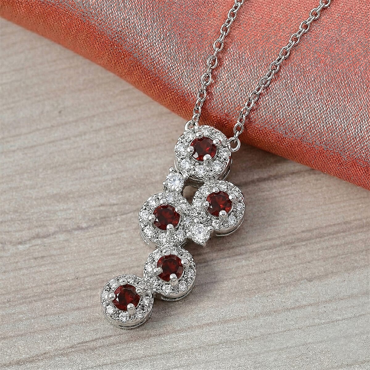 Mozambique Garnet and Simulated Diamond 10.00 ctw Pendant in Silvertone with Stainless Steel Necklace 20 Inches image number 1
