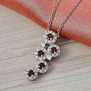 Mozambique Garnet and Simulated Diamond 10.00 ctw Pendant in Silvertone with Stainless Steel Necklace 20 Inches