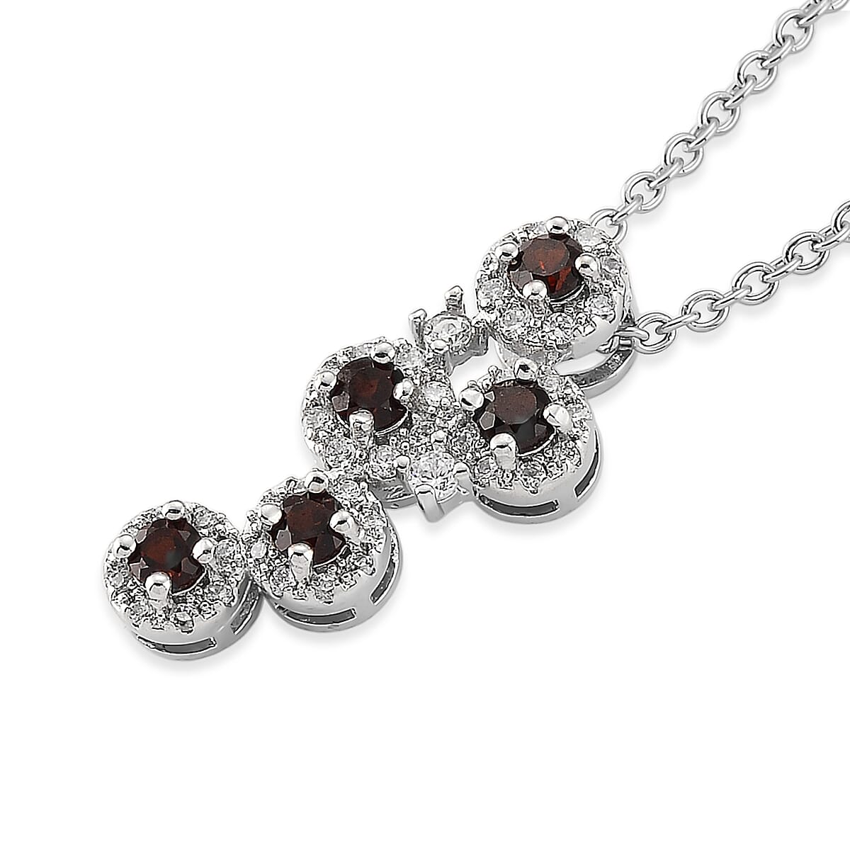 Mozambique Garnet and Simulated Diamond 10.00 ctw Pendant in Silvertone with Stainless Steel Necklace 20 Inches image number 3