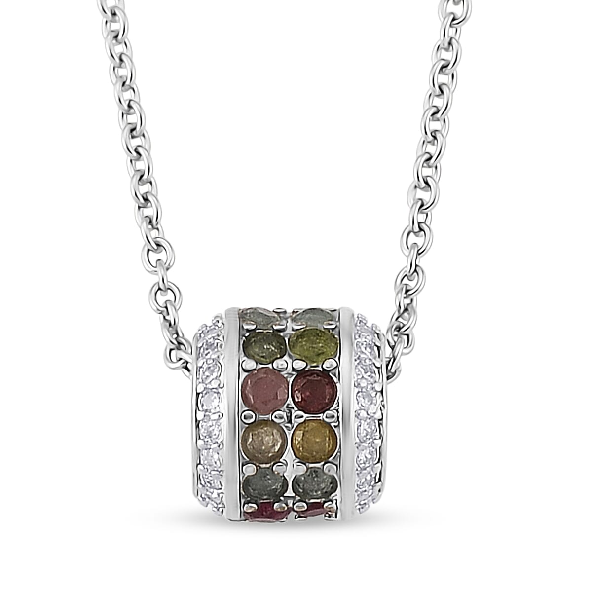 Tourmaline and Simulated Diamond 3.00 ctw Pendant in Silvertone with Stainless Steel Necklace 20 Inches