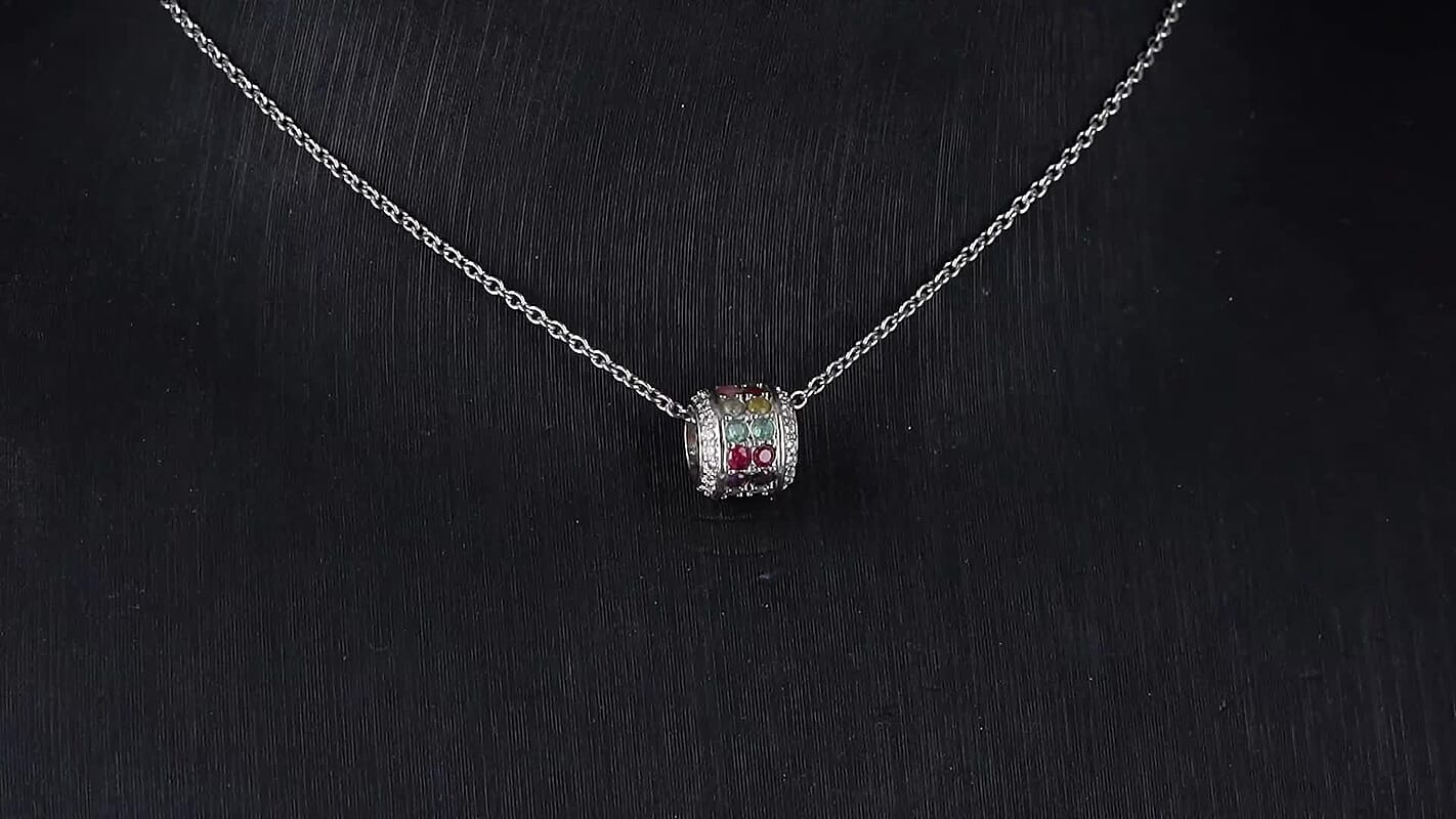 Tourmaline and Simulated Diamond 3.00 ctw Pendant in Silvertone with Stainless Steel Necklace 20 Inches