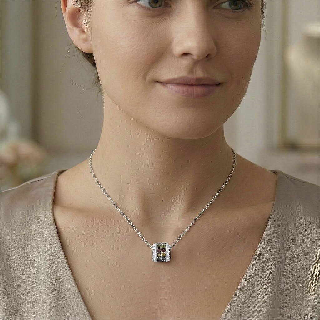 Tourmaline and Simulated Diamond 3.00 ctw Pendant in Silvertone with Stainless Steel Necklace 20 Inches