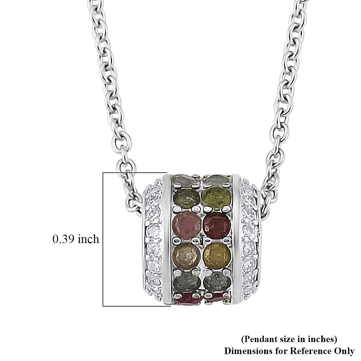Tourmaline and Simulated Diamond 3.00 ctw Pendant in Silvertone with Stainless Steel Necklace 20 Inches