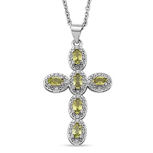 Hebei Peridot and Simulated Diamond 5.00 ctw Pendant in Silvertone with Stainless Steel Necklace 20 Inches