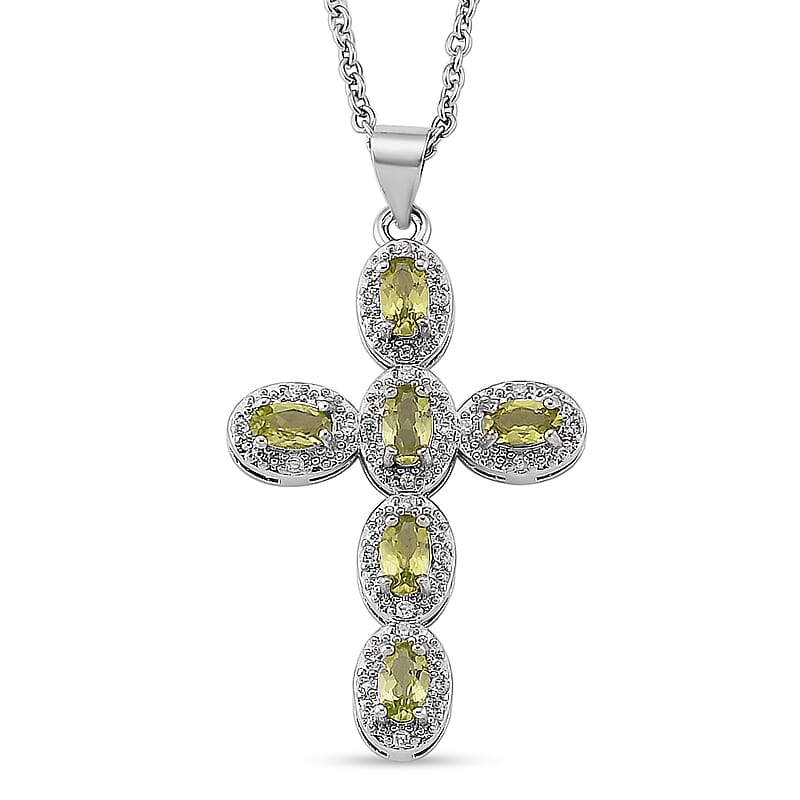 Hebei Peridot and Simulated Diamond 5.00 ctw Pendant in Silvertone with Stainless Steel Necklace 20 Inches