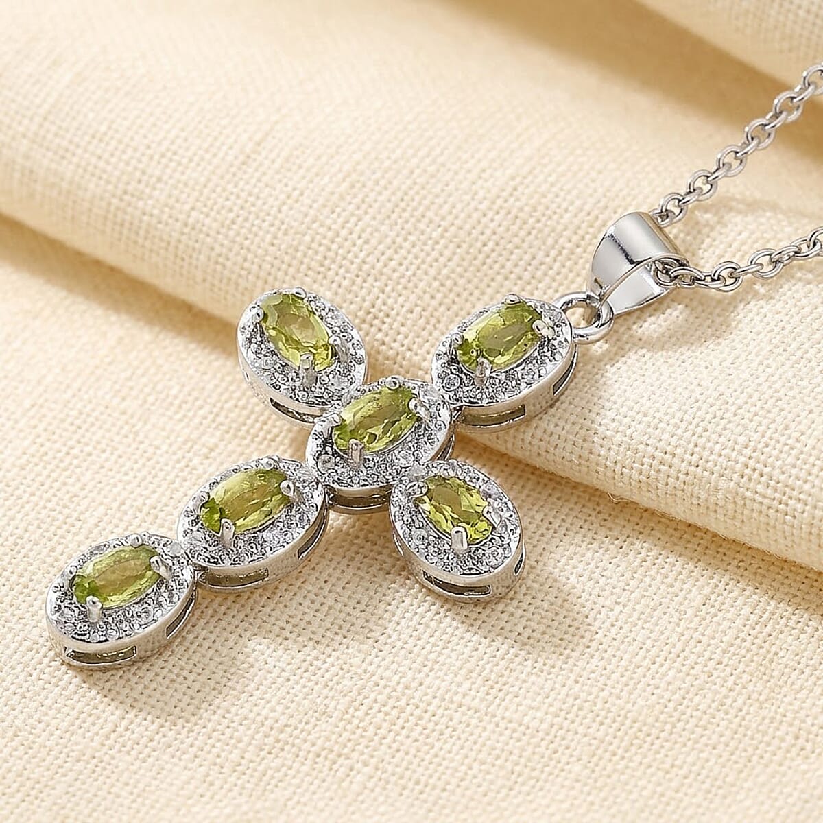 Hebei Peridot and Simulated Diamond 5.00 ctw Pendant in Silvertone with Stainless Steel Necklace 20 Inches image number 1