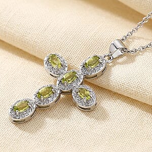 Hebei Peridot and Simulated Diamond 5.00 ctw Pendant in Silvertone with Stainless Steel Necklace 20 Inches