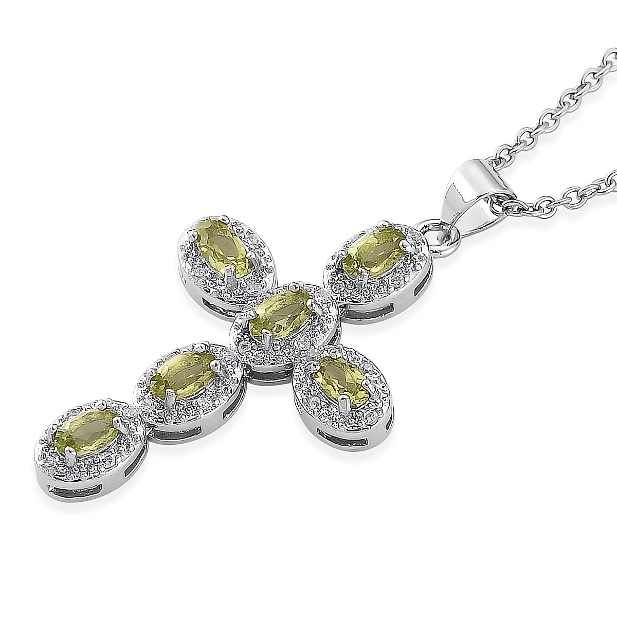 Hebei Peridot and Simulated Diamond 5.00 ctw Pendant in Silvertone with Stainless Steel Necklace 20 Inches image number 3
