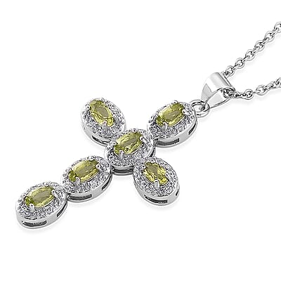 Hebei Peridot and Simulated Diamond 5.00 ctw Pendant in Silvertone with Stainless Steel Necklace 20 Inches