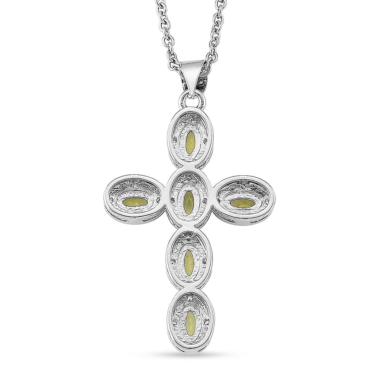 Hebei Peridot and Simulated Diamond 5.00 ctw Pendant in Silvertone with Stainless Steel Necklace 20 Inches