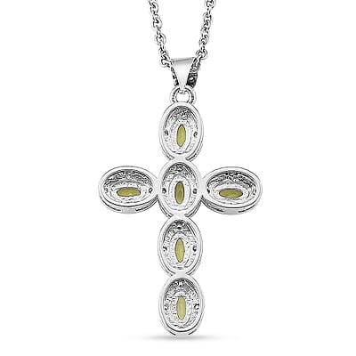 Hebei Peridot and Simulated Diamond 5.00 ctw Pendant in Silvertone with Stainless Steel Necklace 20 Inches
