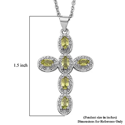 Hebei Peridot and Simulated Diamond 5.00 ctw Pendant in Silvertone with Stainless Steel Necklace 20 Inches