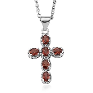 Mozambique Garnet and Simulated Diamond 5.00 ctw Pendant in Silvertone with Stainless Steel Necklace 20 Inches