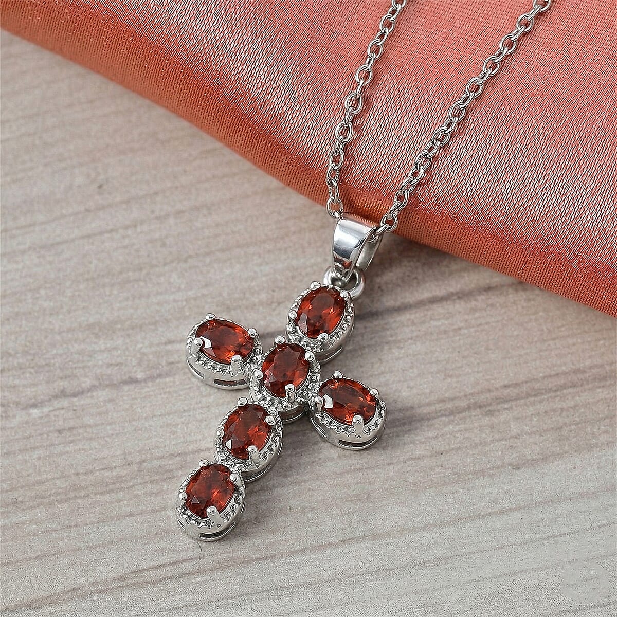 Mozambique Garnet and Simulated Diamond 5.00 ctw Pendant in Silvertone with Stainless Steel Necklace 20 Inches image number 1