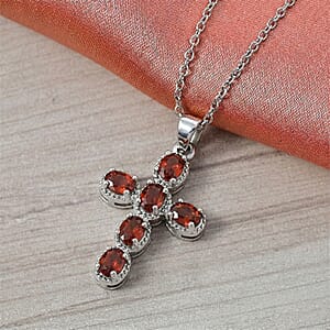 Mozambique Garnet and Simulated Diamond 5.00 ctw Pendant in Silvertone with Stainless Steel Necklace 20 Inches