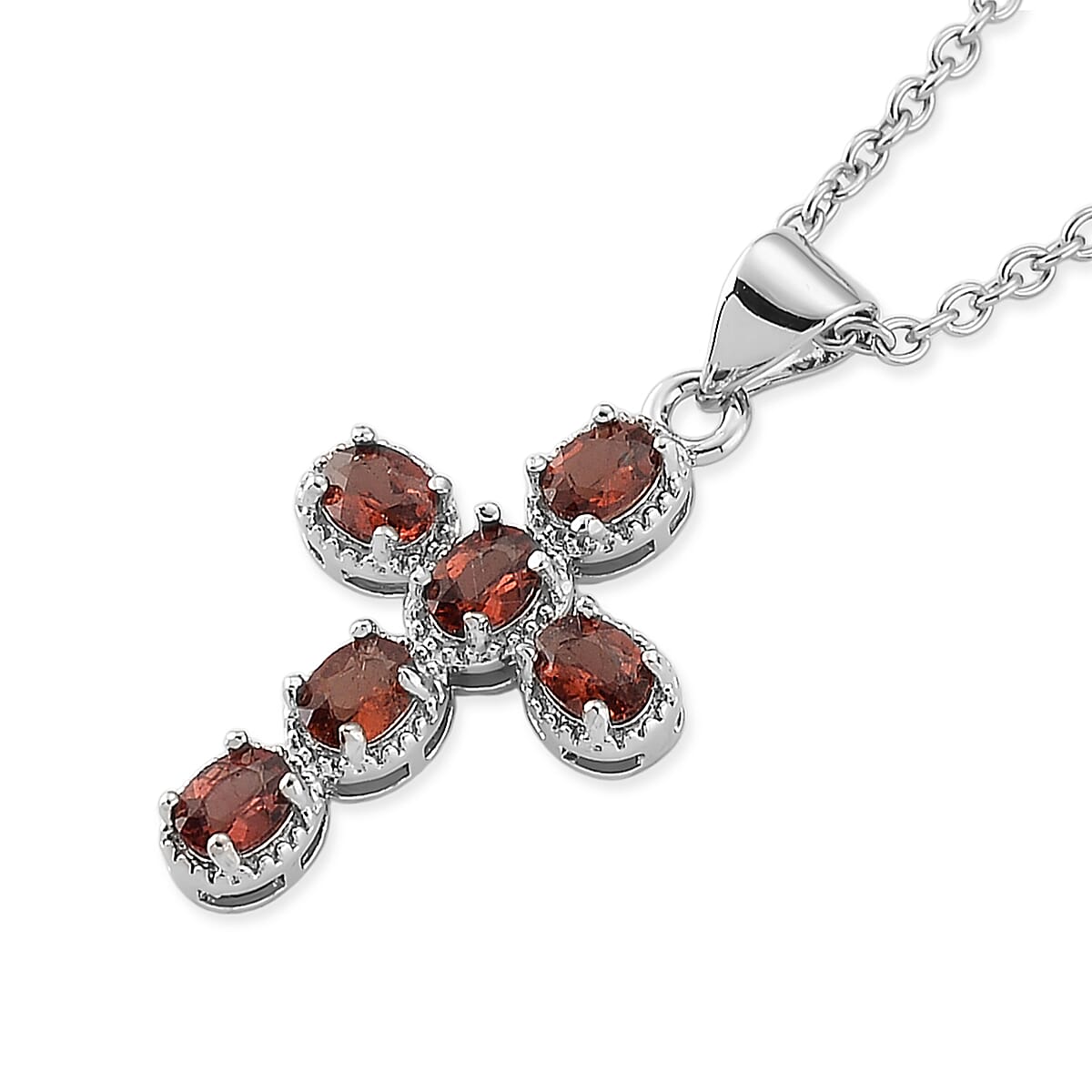 Mozambique Garnet and Simulated Diamond 5.00 ctw Pendant in Silvertone with Stainless Steel Necklace 20 Inches