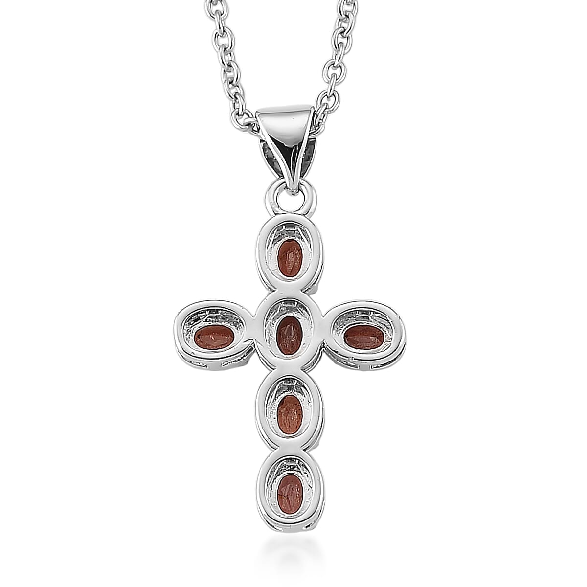 Mozambique Garnet and Simulated Diamond 5.00 ctw Pendant in Silvertone with Stainless Steel Necklace 20 Inches
