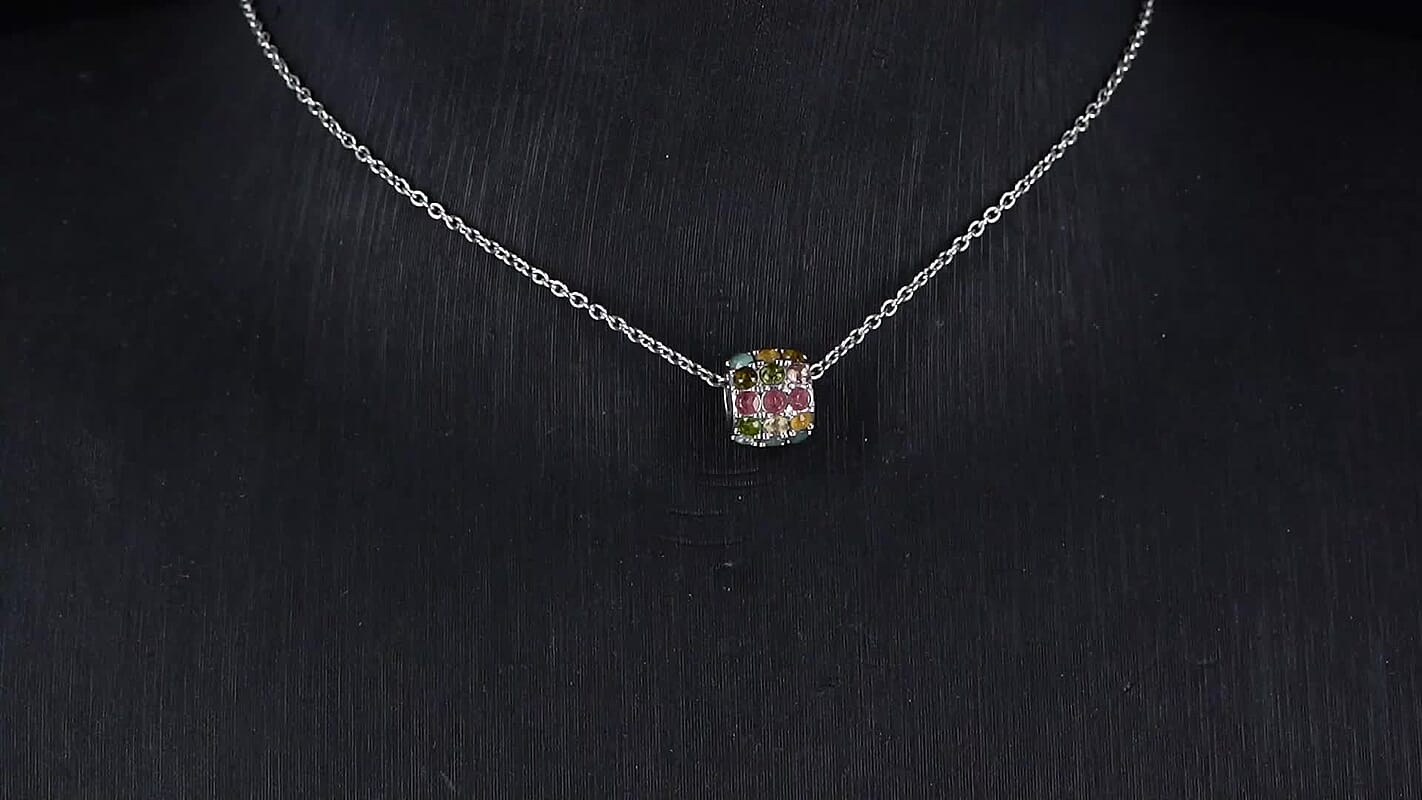 Tourmaline 2.00 ctw Pendant in Silvertone with Stainless Steel Necklace 20 Inches