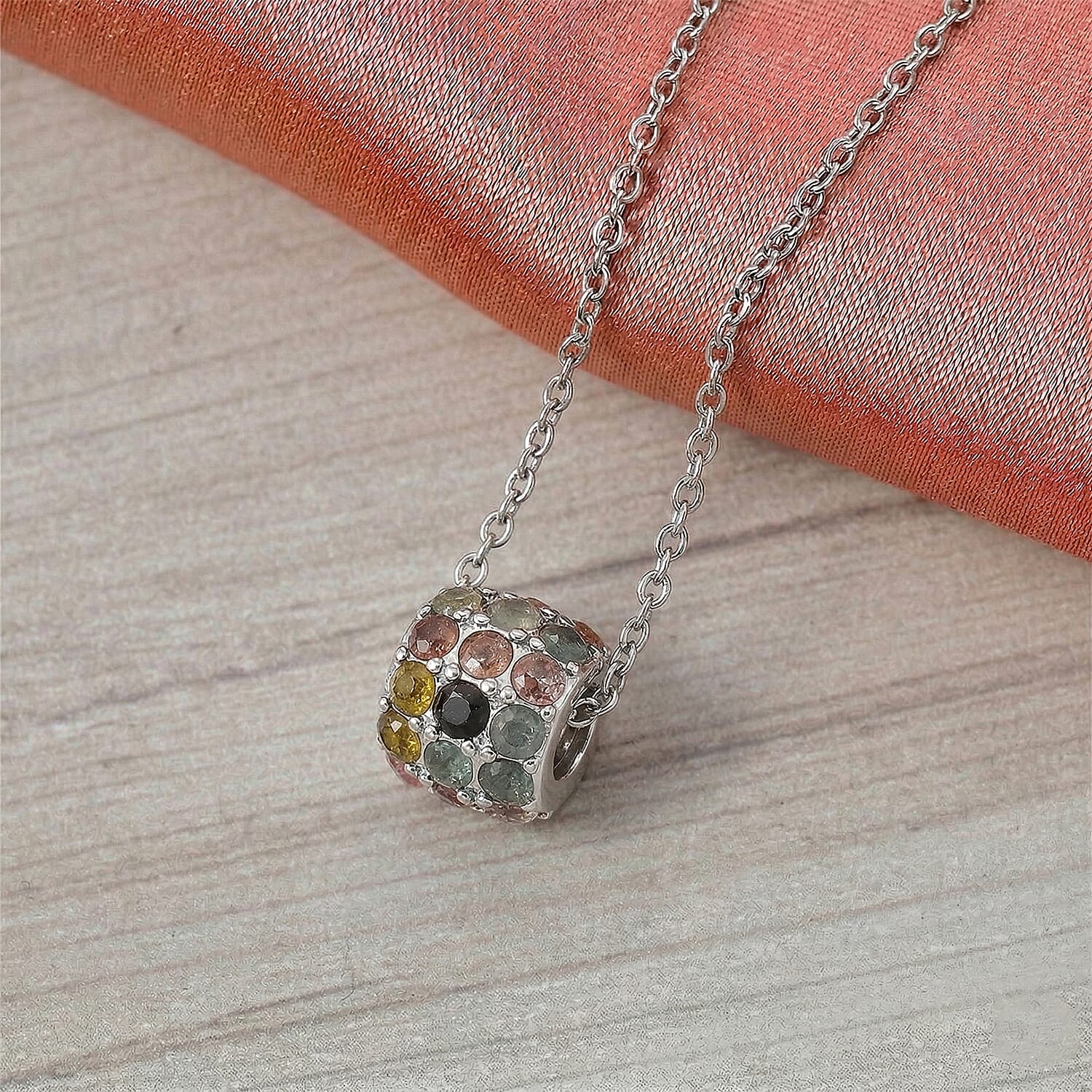 Tourmaline 2.00 ctw Pendant in Silvertone with Stainless Steel Necklace 20 Inches