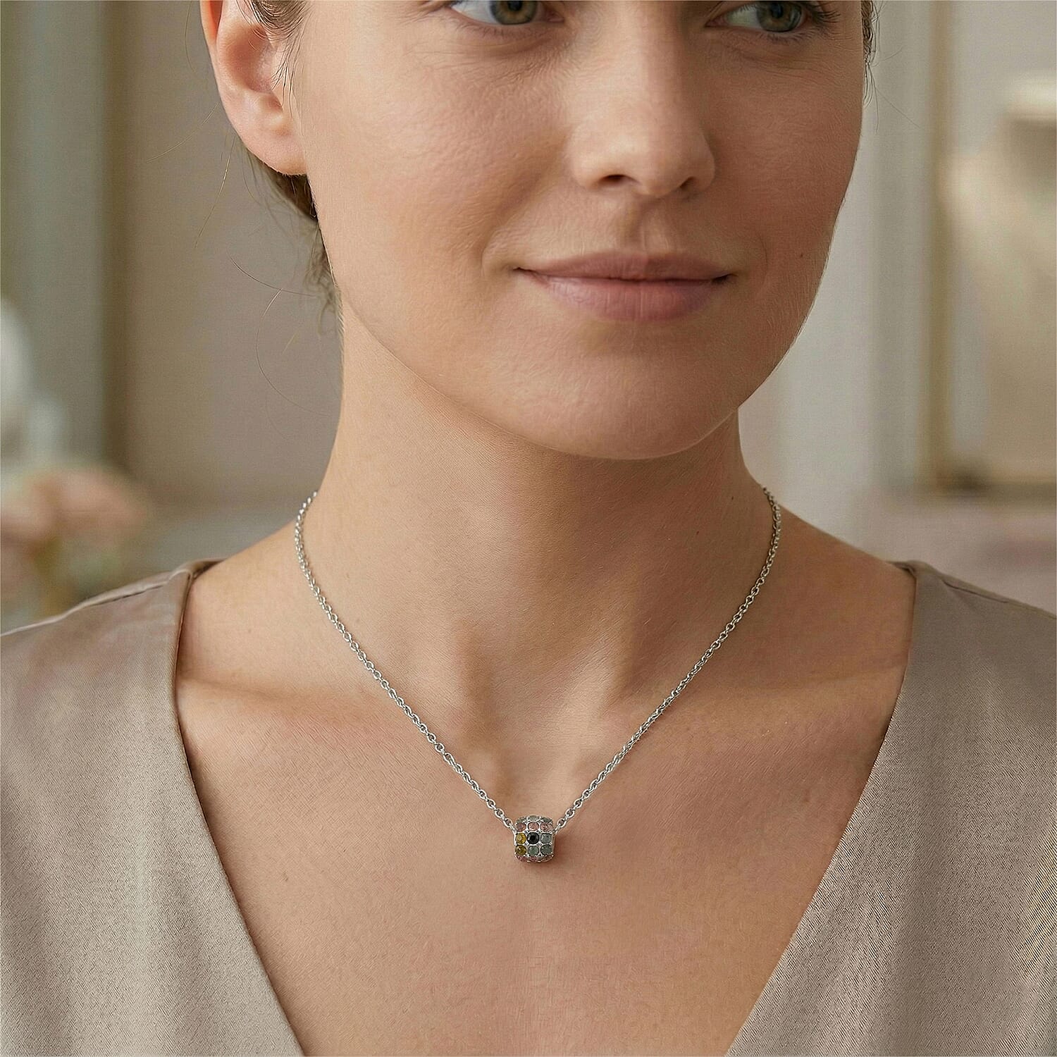 Tourmaline 2.00 ctw Pendant in Silvertone with Stainless Steel Necklace 20 Inches
