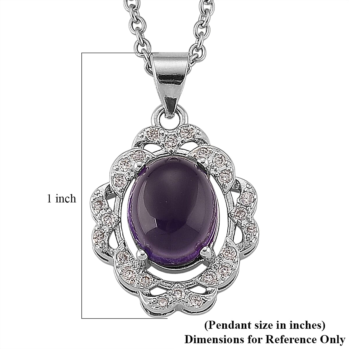African Amethyst and Simulated Diamond 4.00 ctw Pendant in Silvertone with Stainless Steel Necklace 20 Inches