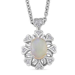Opal and Simulated Diamond 3.00 ctw Pendant in Silvertone with Stainless Steel Necklace 20 Inches