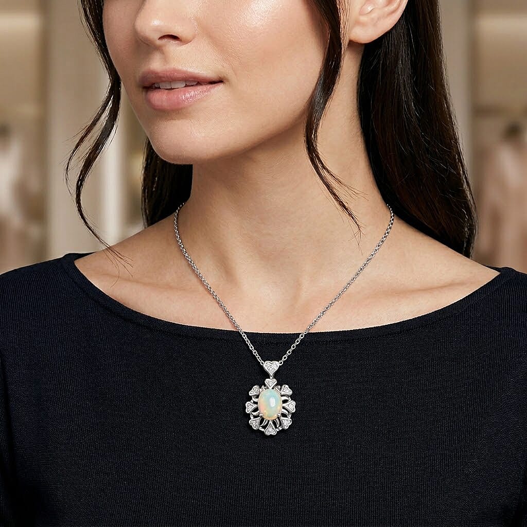 Opal and Simulated Diamond 3.00 ctw Pendant Necklace
