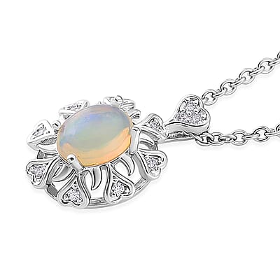 Opal and Simulated Diamond 3.00 ctw Pendant Necklace