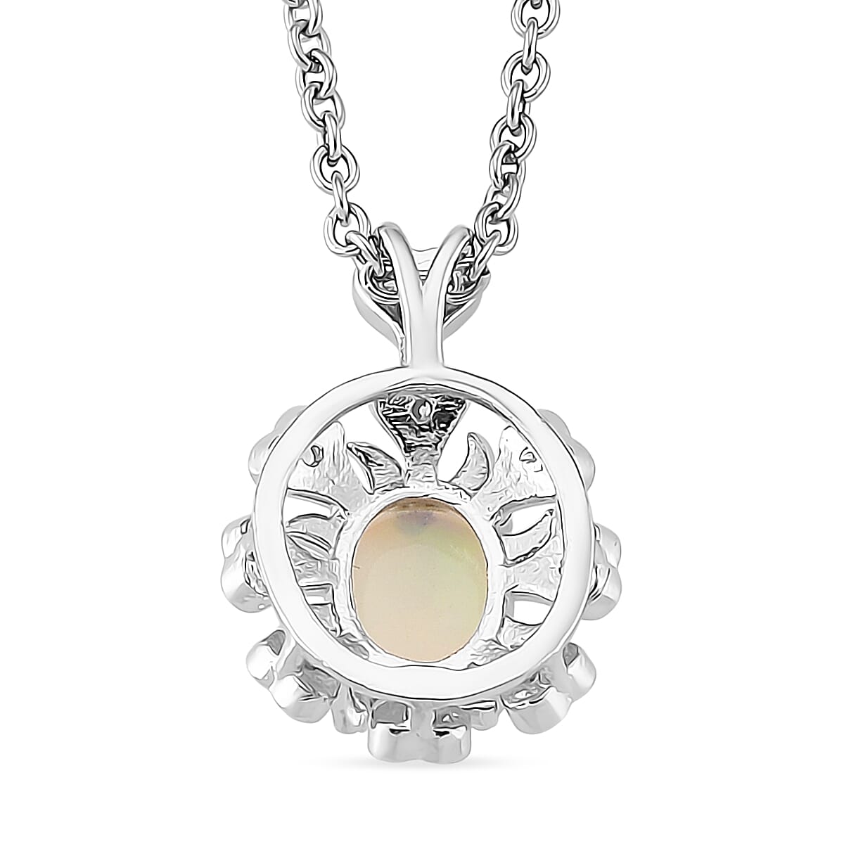 Opal and Simulated Diamond 3.00 ctw Pendant in Silvertone with Stainless Steel Necklace 20 Inches image number 4