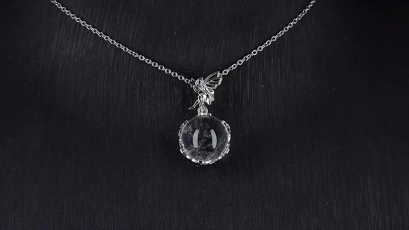 White Crystal Quartz 18.00 ctw Pendant in Silvertone with Stainless Steel Necklace 20 Inches