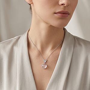 White Crystal Quartz 18.00 ctw Pendant in Silvertone with Stainless Steel Necklace 20 Inches