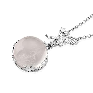 White Crystal Quartz 18.00 ctw Pendant in Silvertone with Stainless Steel Necklace 20 Inches