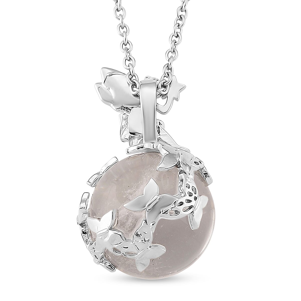White Crystal Quartz 18.00 ctw Pendant in Silvertone with Stainless Steel Necklace 20 Inches image number 3