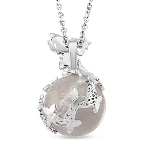 White Crystal Quartz 18.00 ctw Pendant in Silvertone with Stainless Steel Necklace 20 Inches
