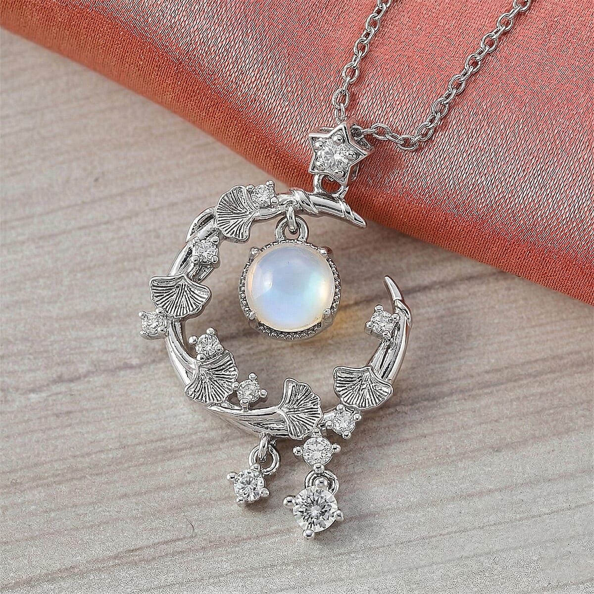 Opal and Simulated Diamond 3.00 ctw Pendant in Silvertone with Stainless Steel Necklace 20 Inches  image number 1