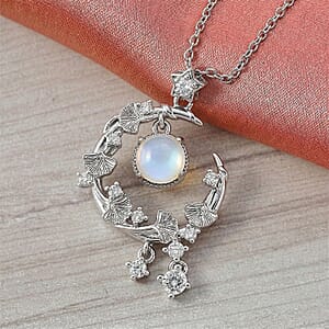Opal and Simulated Diamond 3.00 ctw Pendant in Silvertone with Stainless Steel Necklace 20 Inches 