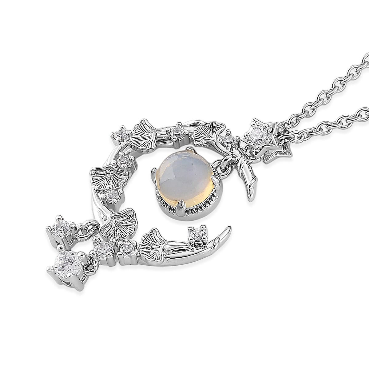 Opal and Simulated Diamond 3.00 ctw Pendant in Silvertone with Stainless Steel Necklace 20 Inches  image number 3