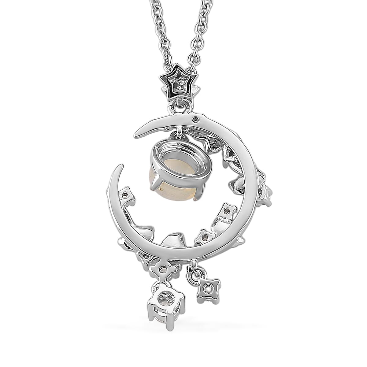 Opal and Simulated Diamond 3.00 ctw Pendant in Silvertone with Stainless Steel Necklace 20 Inches  image number 4
