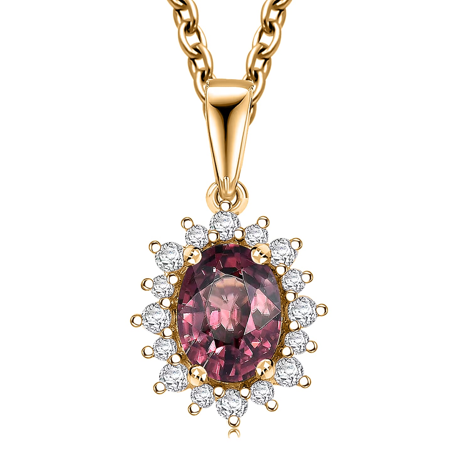 D'Joy Premium Raspberry Zircon and White Zircon 2.42 ctw Pendant Necklace in 18K Vermeil Yellow Gold Over Sterling Silver 20 Inc