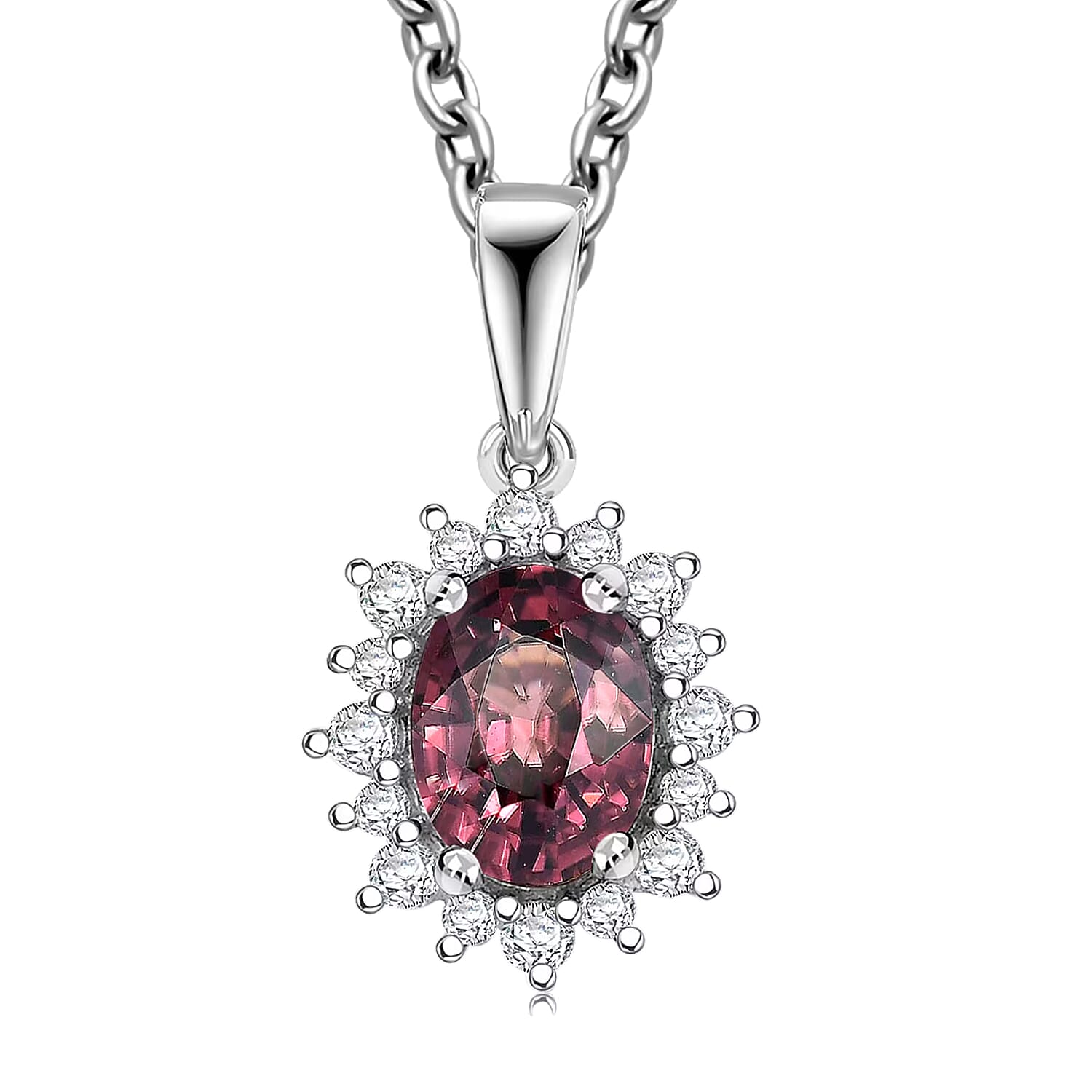 D'Joy Premium Raspberry Zircon and White Zircon 2.42 ctw Pendant Necklace in Rhodium Over Sterling Silver 20 Inches