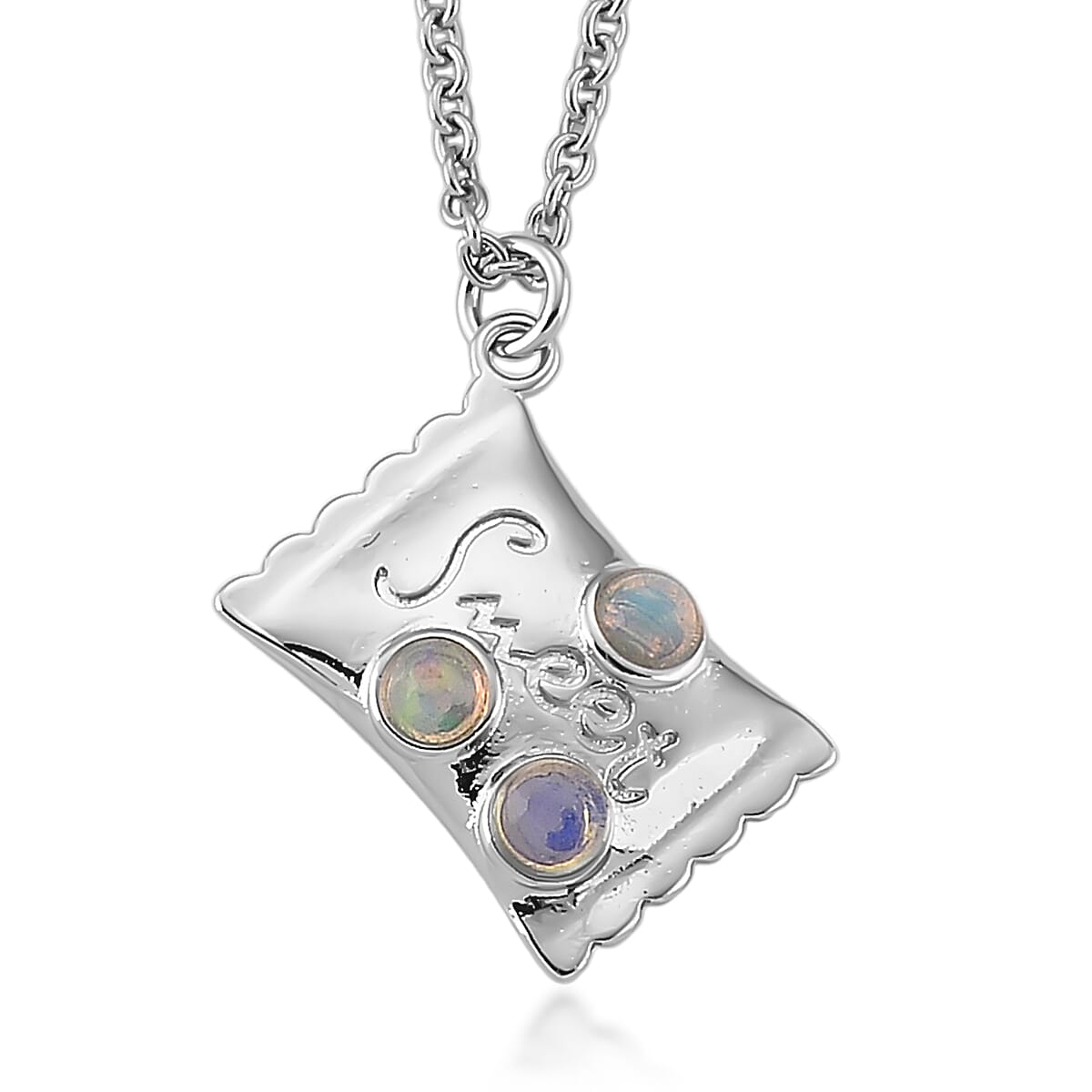 Opal 3.00 ctw Pendant in Silvertone with Stainless Steel Necklace 20 Inches