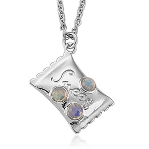 Opal 3.00 ctw Pendant in Silvertone with Stainless Steel Necklace 20 Inches